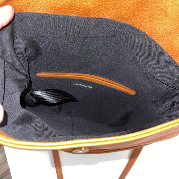 Anthropologie Foldover Crossbody Bag Purse Faux Leather Suede Brown 12.5" x 8" - Picture 10 of 15